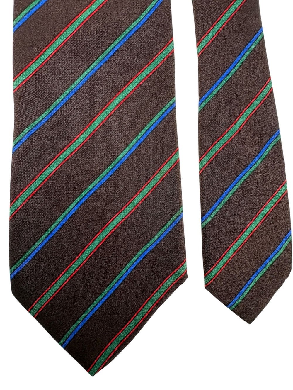 Yves Saint Laurent YSL Silk Brown Green Blue Striped Made in Italy Designer Tie